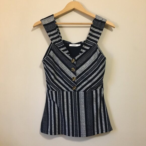 Dual Shoulder Strap Barcode Striped Button Down Tank - Picture 2 of 16